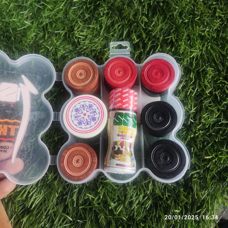 ATCUSA Carrom Board Wooden Coins | Set of 20 Coins 1 Striker 1 Powder 20 Grams Professional Carrom Board Game | Premium Veneer Wood Coins Set Combo - Tounament Grade | - Image 3